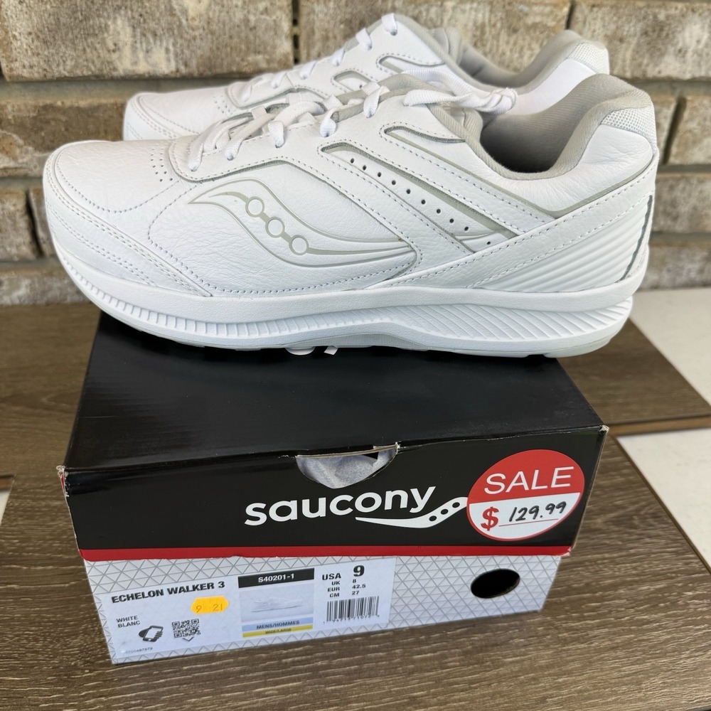 Saucony Echelon Walker 3 Shoes Mens Sz 9W Wide White Walking Lace Up Comfort
